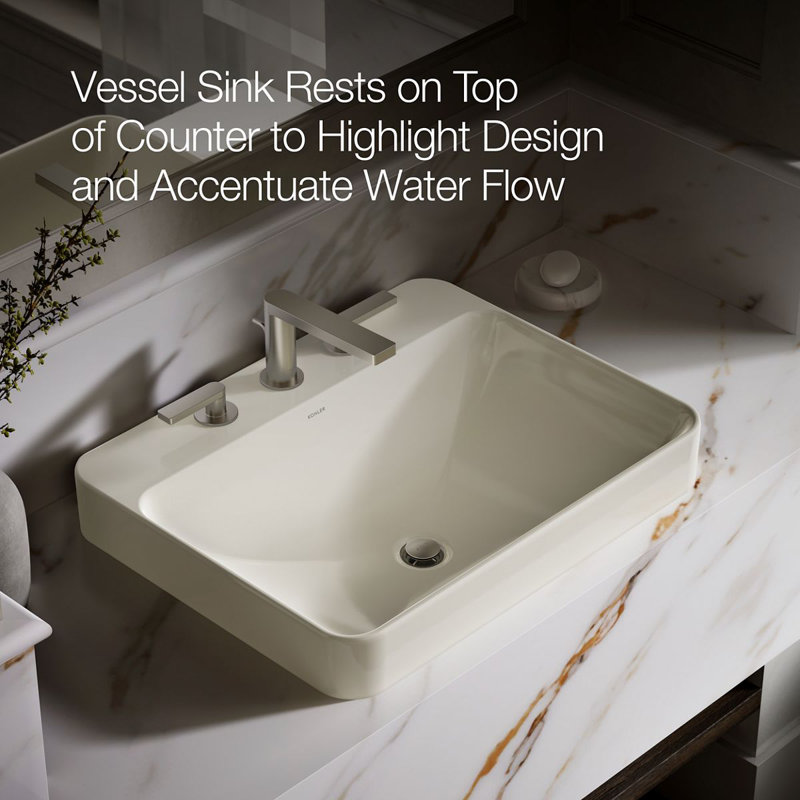 Vox Vitreous China Rectangular Vessel Bathroom Sink with Overflow, Biscuit, 3
