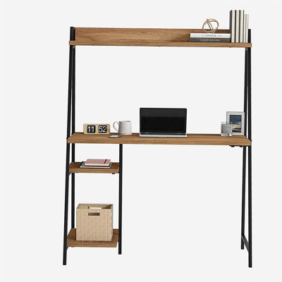 Bureau d'ordinateur moderne avec huche, finition brune