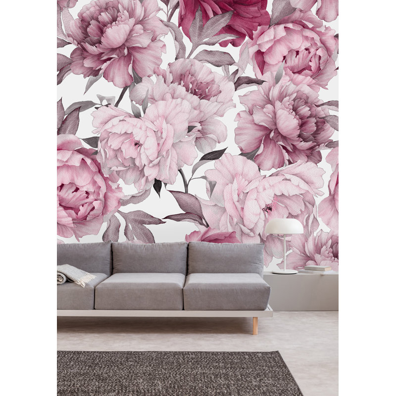 Murale 4 pièces Kylertown Peony, Blanc, L 8,33 pi x l 100 po