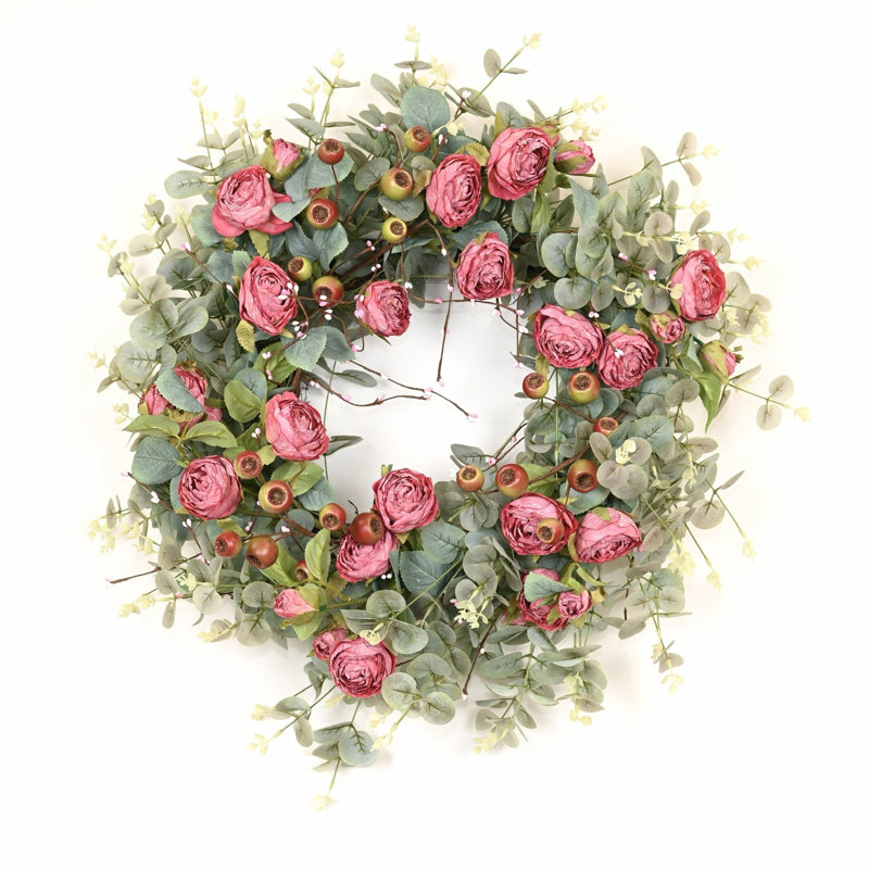 Couronne florale 26 po Eucalyptus, Rose / Vert