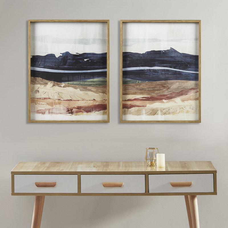 Art mural en verre abstrait paysage 2 pièces Latitude Run® Hodges