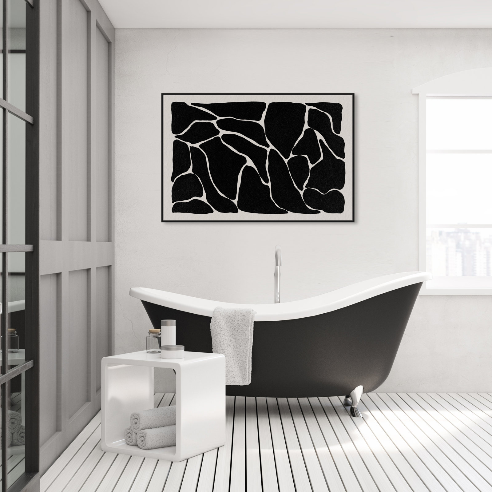 Abstract Black and White Giraffe Pattern Print, Black, 31" H x 46" W