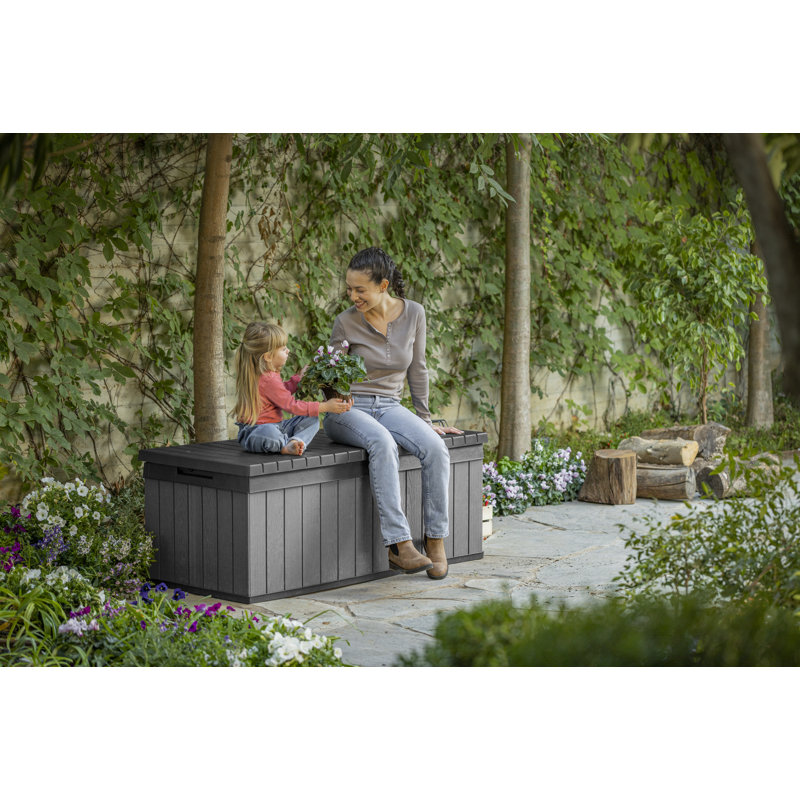 Large Gray and Black Lockable Plastic Deck Box