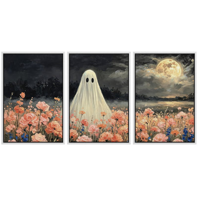 Tableau « Fantôme dans un champ de fleurs », Décoration murale pour salon, Impression giclée sur toile encadrée, 3 pièces - 40,6 x 61 cm (x3 pièces), 61 x 91,4 cm (x3 pièces)