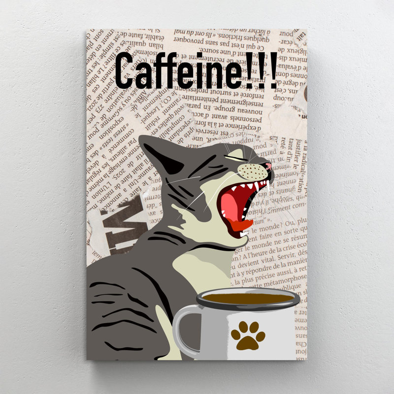 A Cat - Caffeine - 1 pièce, impression sur toile tendue, H 14 po x l 11 po x P 2 po