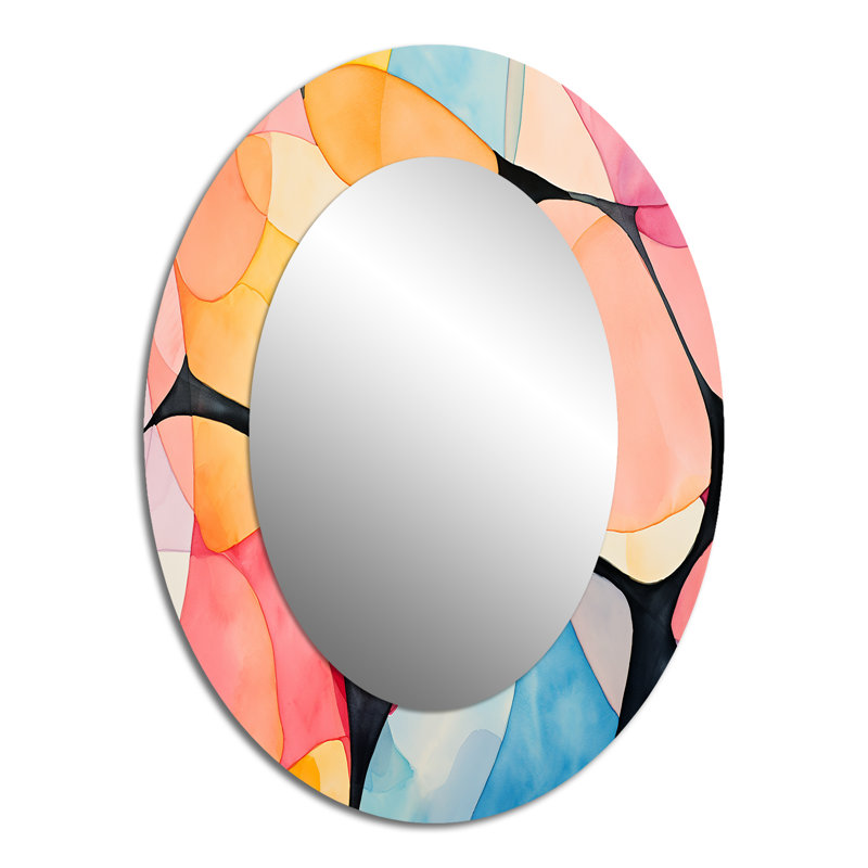 Carrelage géométrique aux couleurs douces IV - Grand miroir mural ovale sur métal, H 40 po x l 30 po
