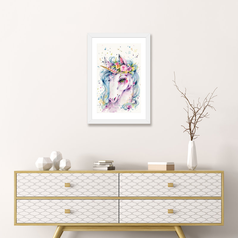 «Little Unicorn» par Sillier Than Sally - reproduction d'art, H 24 po x l 16 po x P 1 po, Papier encadré blanc, Blanc