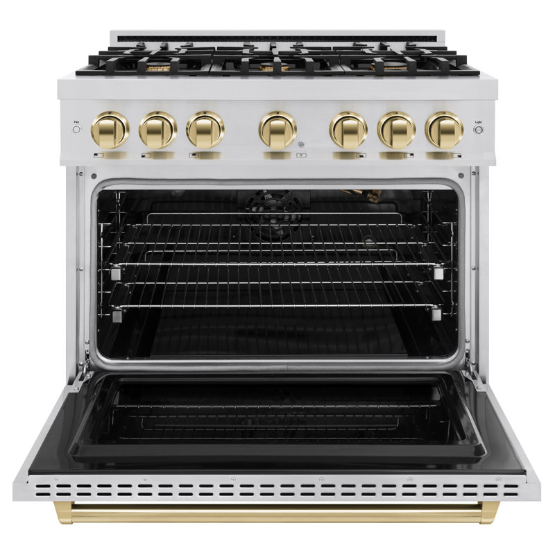 ZLINE 36" Stainless Steel Gas Range with Polished Gold Accents