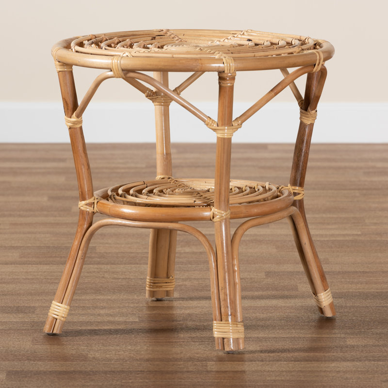Cariel 21.5" Natural Brown Rattan Round Coffee Table with Storage