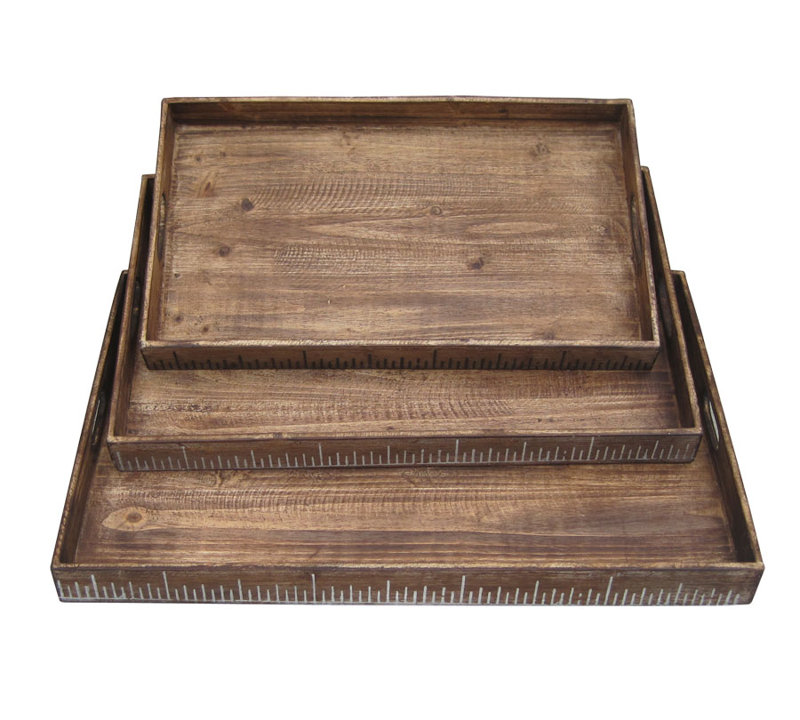 Aske Solid Wood Tray - Set of 3, Brown
