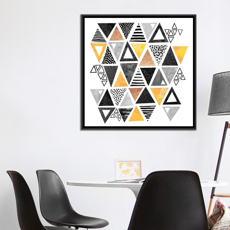« triangle », impression abstraite sur toile tendue, H 18 po x l 18 po x P 1,5 po, Pas de tapis, Toile avec cadre noir