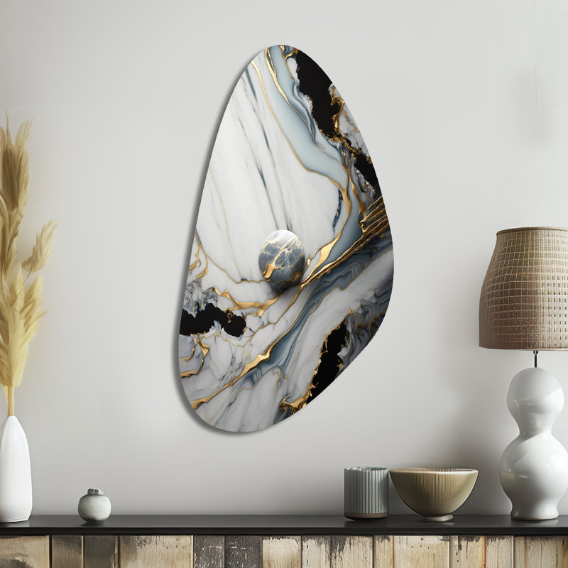 Abstract Geode Gold And White Marble III - Abstract Marble Fall Shape Assymterical Metal Wall Art, 39" H x 21" W x 1" D