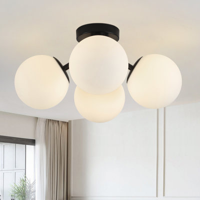 4-light Modern Sputnik Bubble Semi Flush Mount Ceiling Light Opal Glass Globe Shade For Kitchen Island Dining Room Hallway