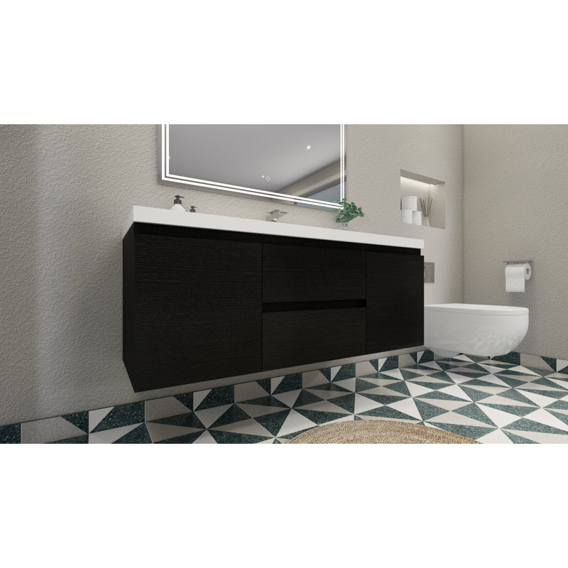 59'' Single Bathroom Vanity with Acrylic Top, Rich Black