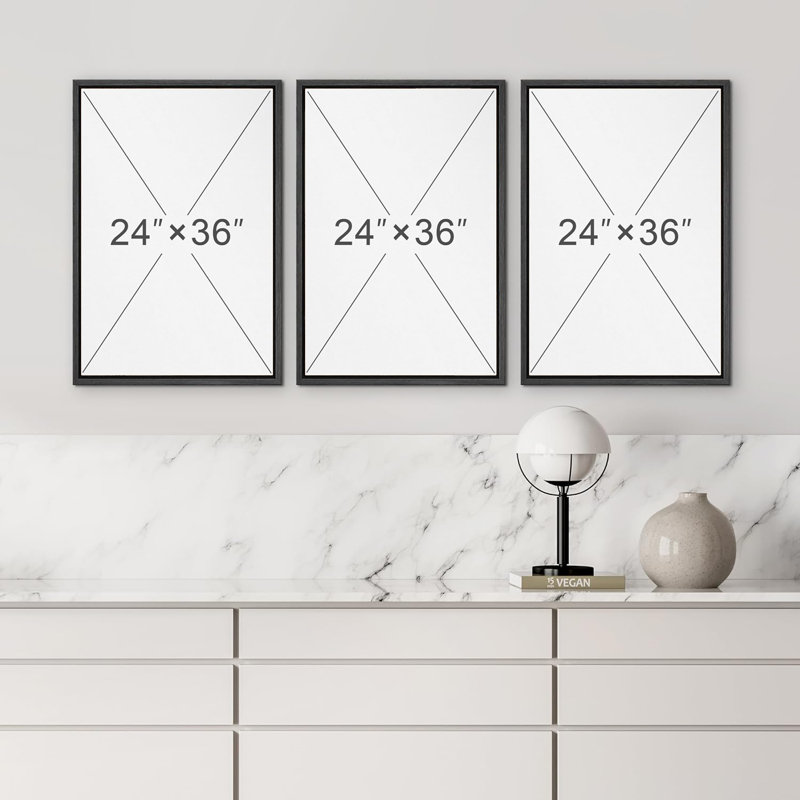 «Abstract Black Line Minimalist Ink Brushstroke», 3 pièces, Noir, H 36 po x l 24 po