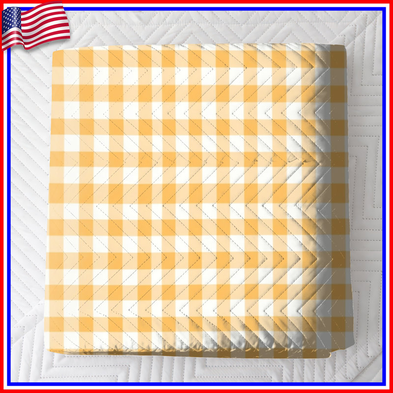 Orange White Gingham Quilted Bedspread All Sizes, Full / Double