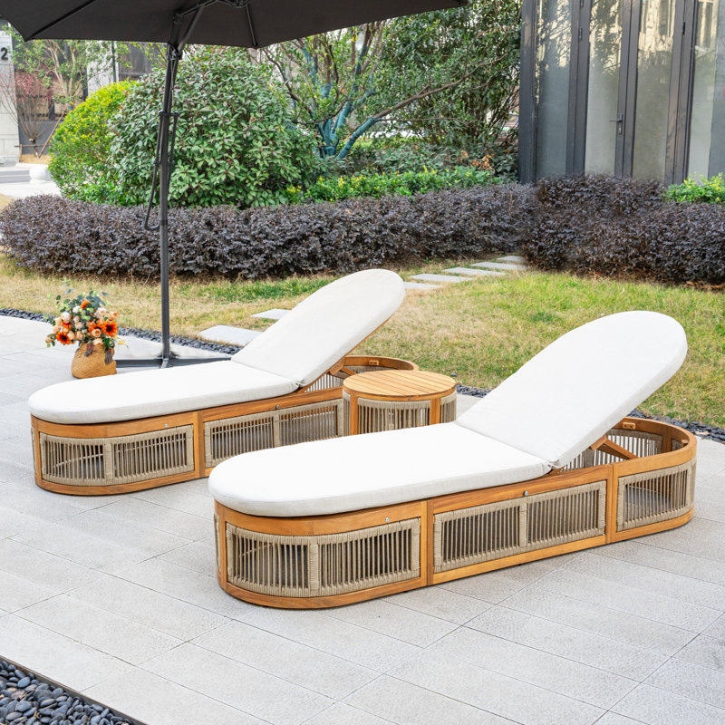 Outdoor Acacia Wood Chaise Lounge Set With Table , Cushion Included