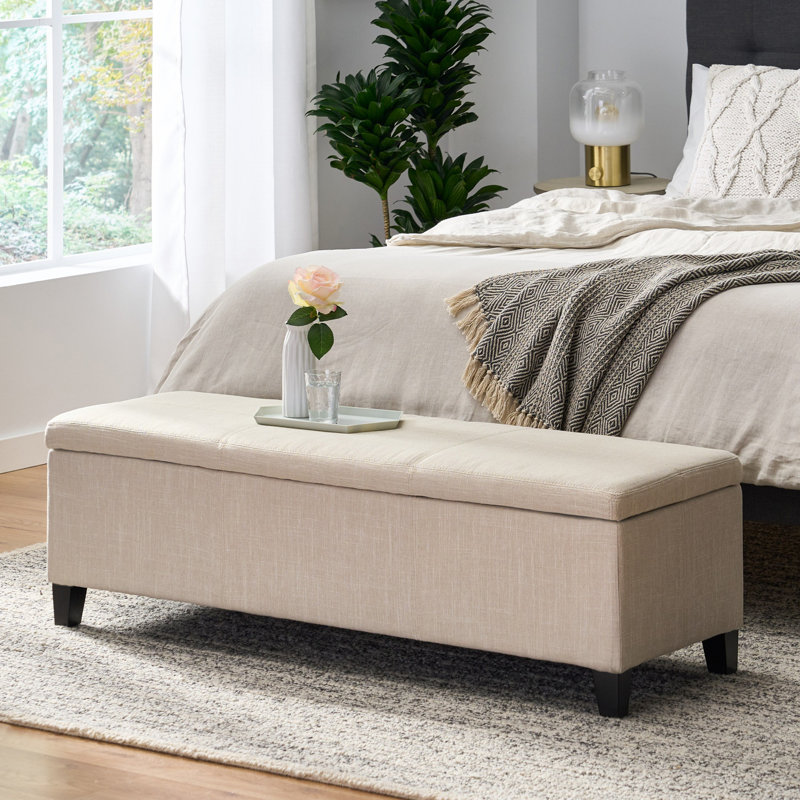 Modern Upholstered Storage Bench, Light Beige