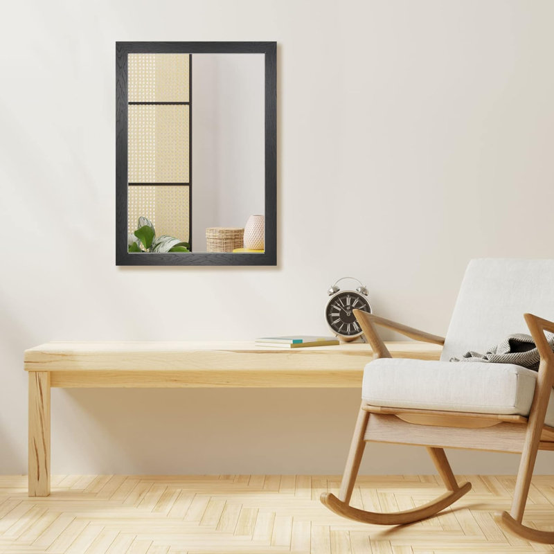 Rectangular Wall Mirror For Bathroom, Bedroom, Entryway, Living Room, Matte Black, 28" x 20"