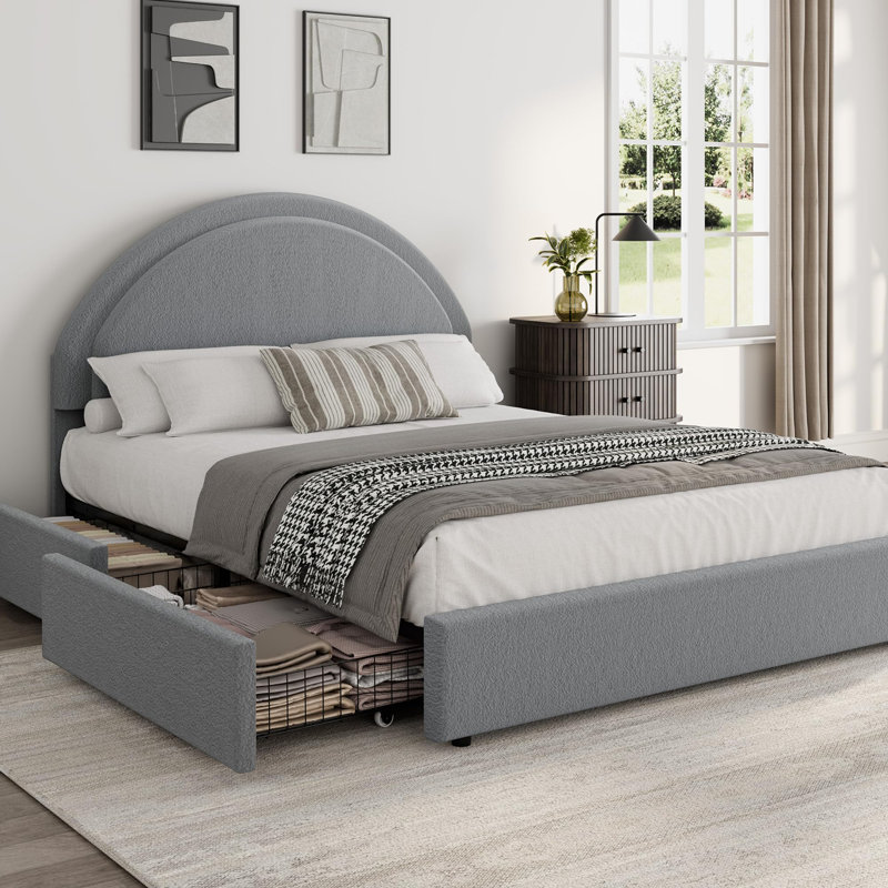 Base de lit tapissier avec 2 tiroirs de rangement Modern, Gris, Grand lit