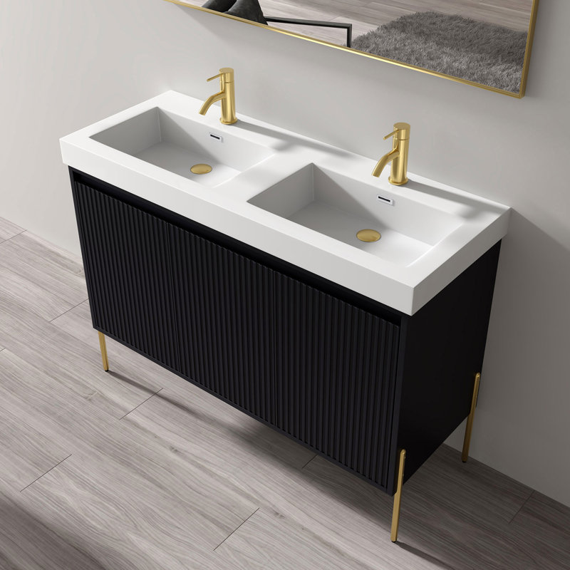 Ensemble de meuble-lavabo double 48 po Nalis, Gris anthracite, Or