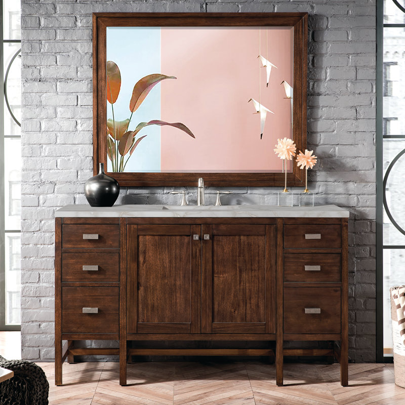 Addison 60'' W Single Vanity, Mid-Century Acacia, Victorian Silver, 8" Widespread