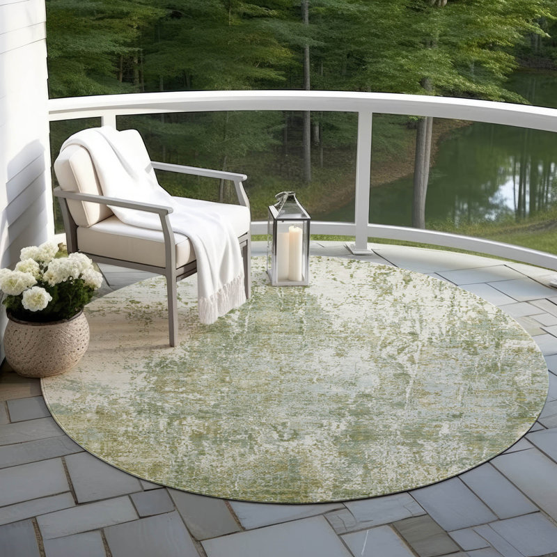 Machine Washable Indoor/Outdoor Xhevrie Aloe Rug, Round 8'