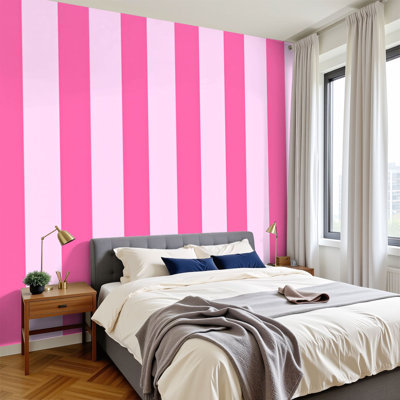 Peel and Stick Wallpaper Pink Striped Bold Alternating Shades Pink Wall Murals 100"H x 144"W Removable PVC Wall Paper Self-Adhesive Wall Decor for Bedroom Living Room Home Office
