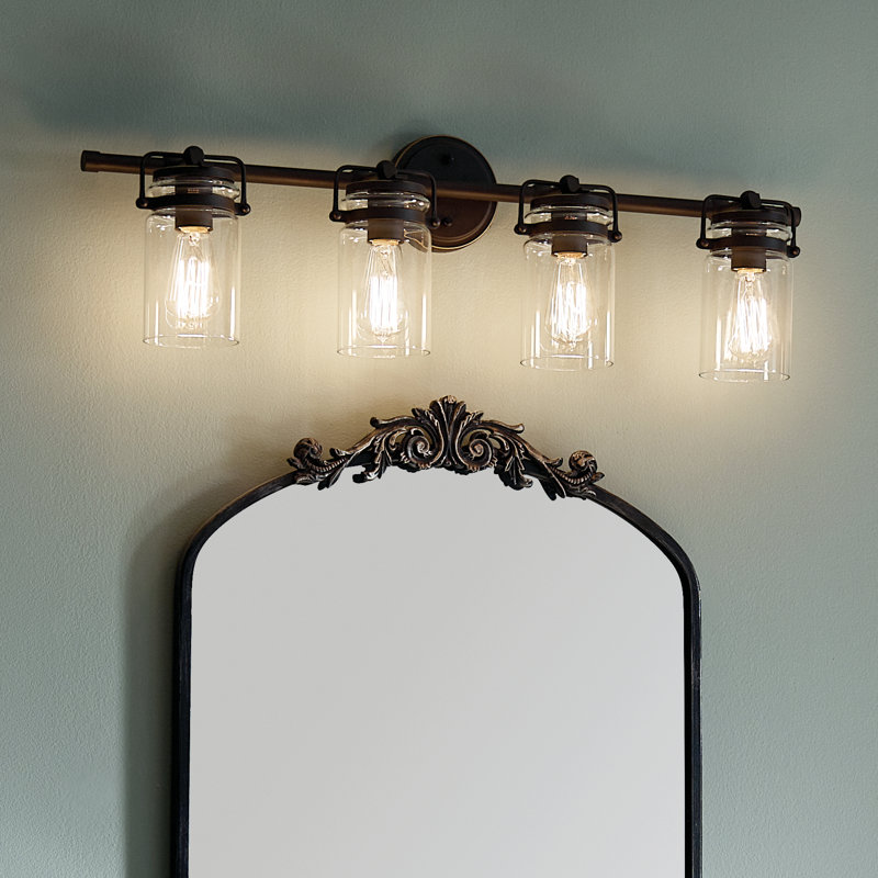 Winder 4-Light Olde Bronze Vanity Light with Clear Glass Shades, Olde Bronze