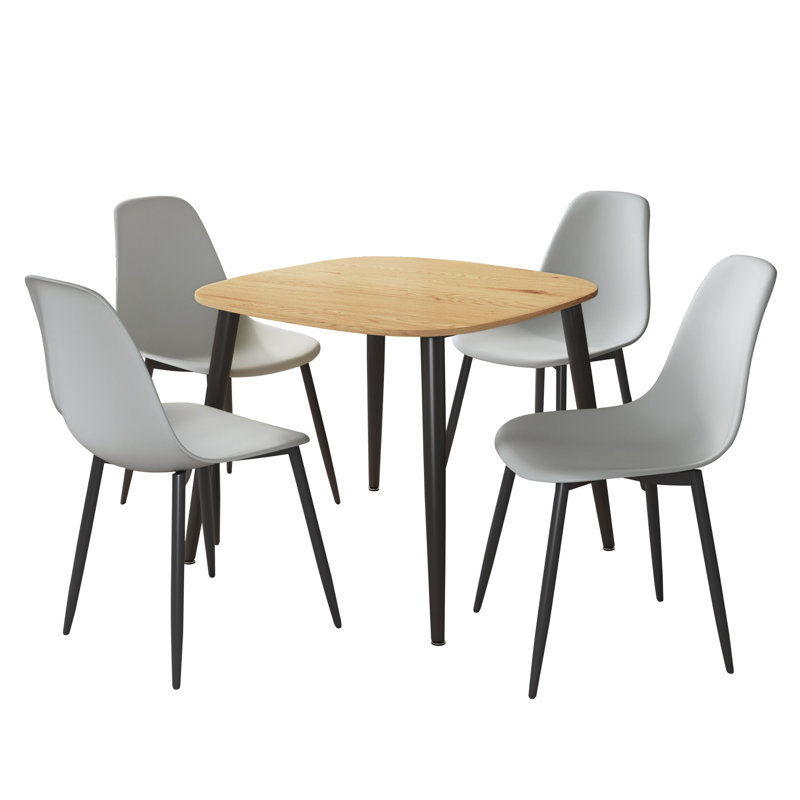 Aspen 5-Piece Casual Dining Set - Compact Square Table & 4 Curved Plastic Chairs, Grey, Beige
