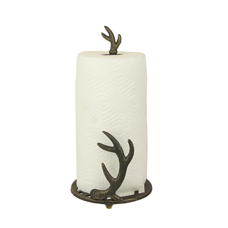 Rustic Bronze Cast Iron Deer Antler Paper Towel Holder