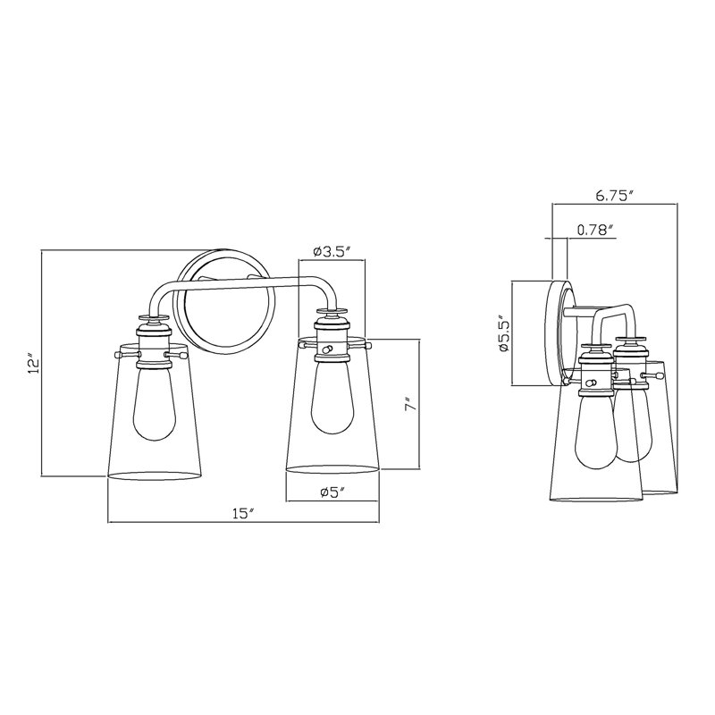 Éclairage de salle de bain à intensité variable 2 lumières Duggins, Noir / or doux