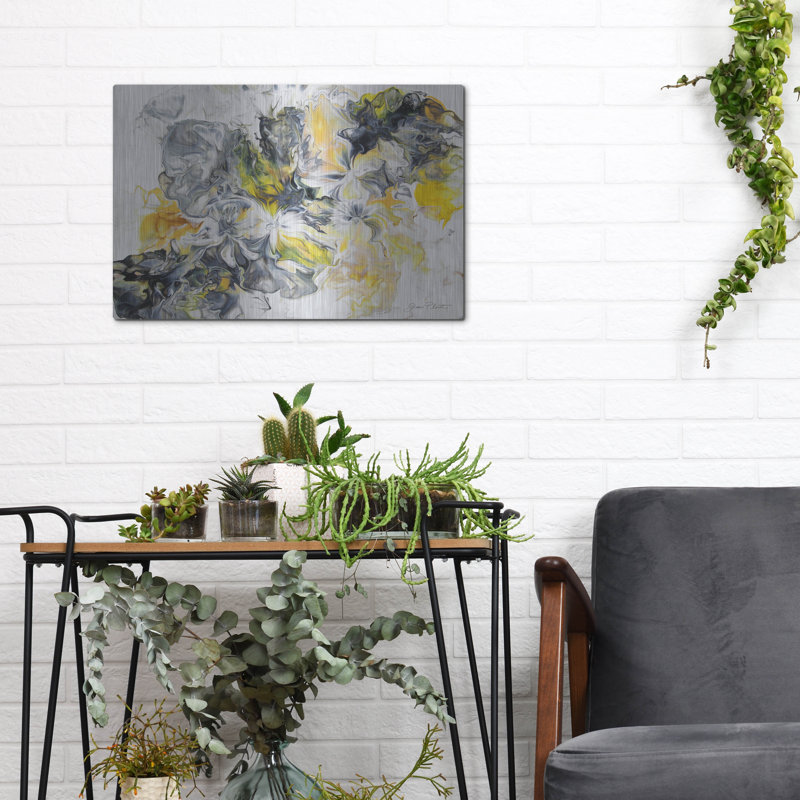  «Abstract Pouring S» par Jean Plout, art mural en métal, 16 po x 12 po