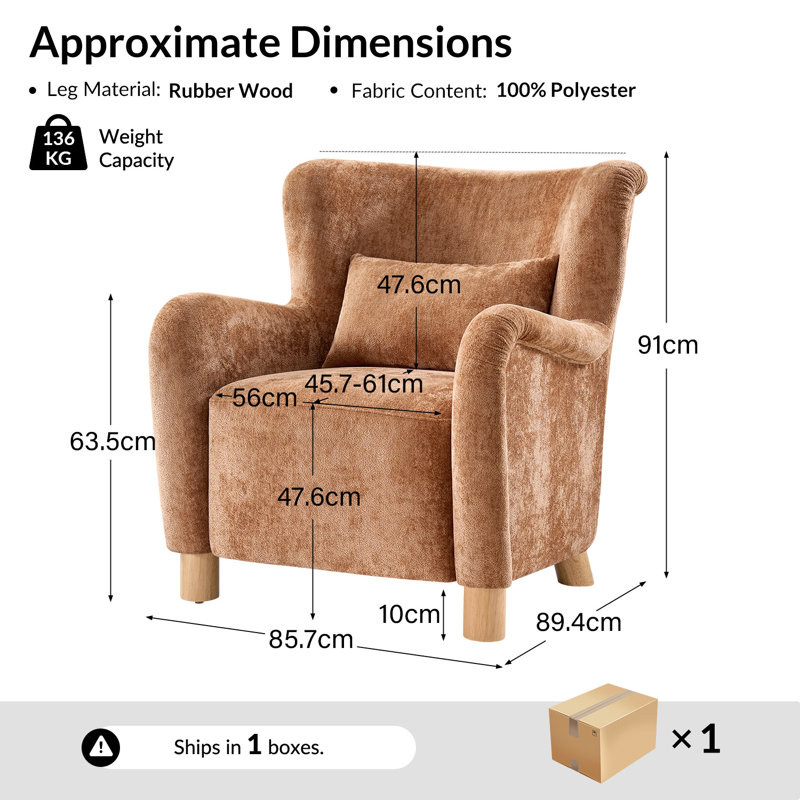 Walbert Modern Boucle Wingback Accent Chair With Pillow And Solid Wood Legs Set of 2, Brown Boucle