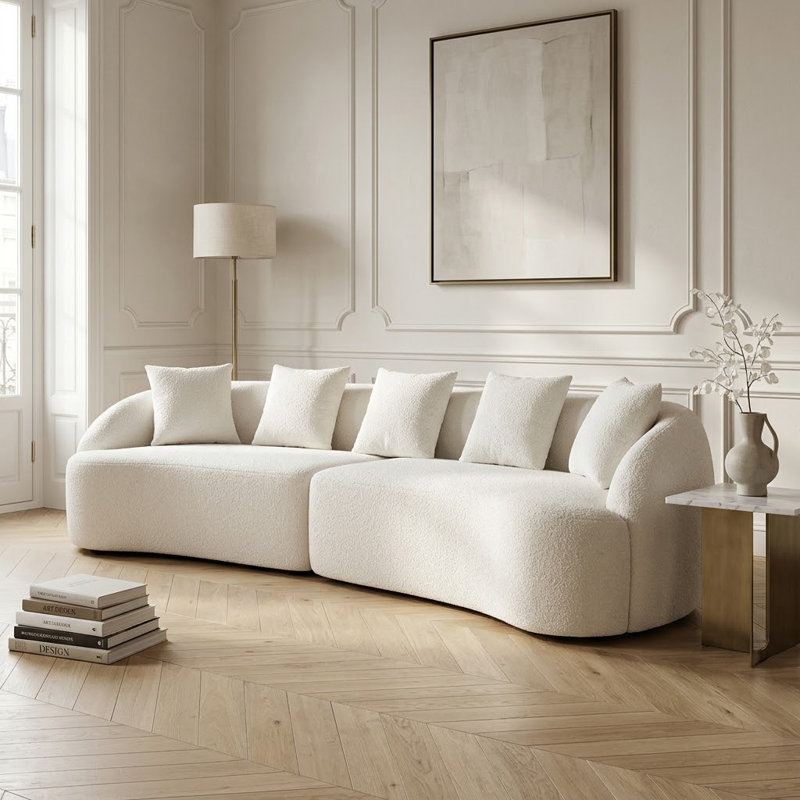 Canapé modulaire à compression en mousse courbée, Blanc, 5