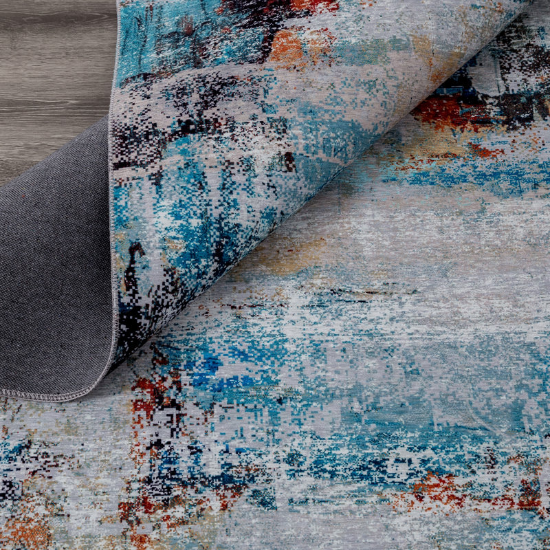 Abstract Area Rug in Blue, Rectangle 8'6" x 11'6"