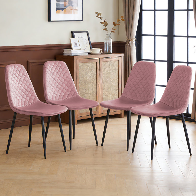 Kaylani Modern Upholstered Dining Chair, Pink Velvet, Black