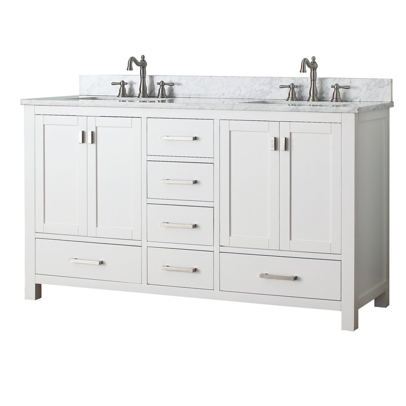 Modero 60" Double Bathroom Vanity with Top, White Marble, White