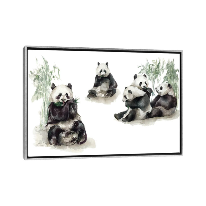 Pandas, H 40 po x l 60 po x 1,5 po, Toile avec cadre argenté