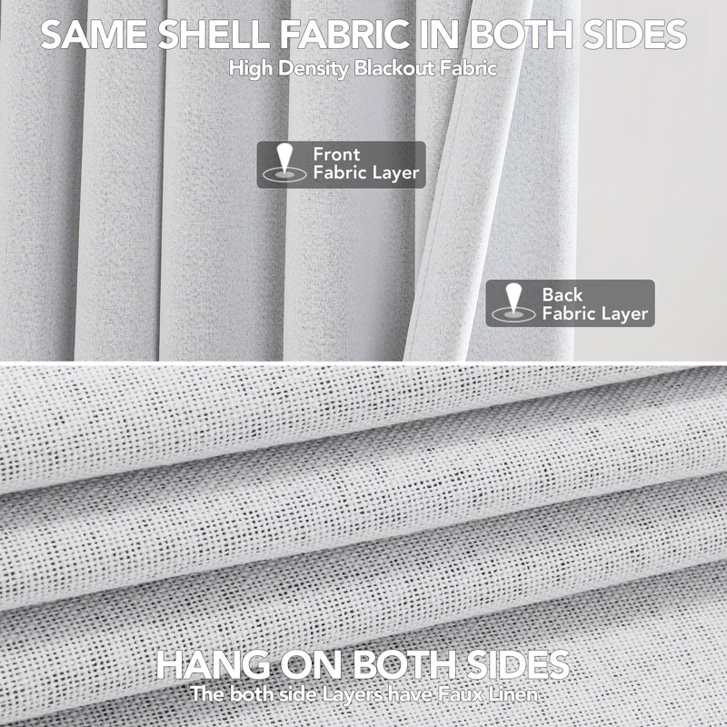 Assafa Polyester Blackout Curtain Pair, 52" W x 84" L, Grayish White