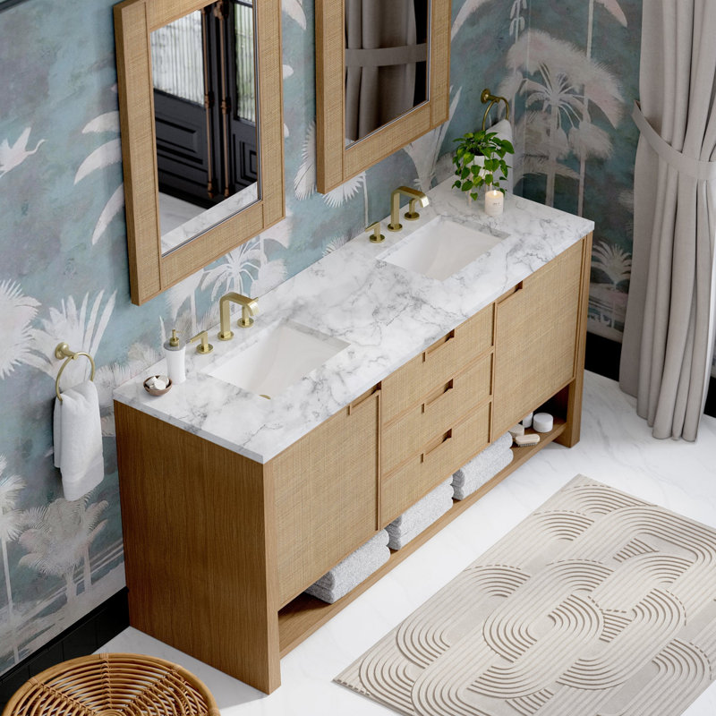 Solene 72'' Double Bathroom Vanity with Top, Carrara Marble, Widespread