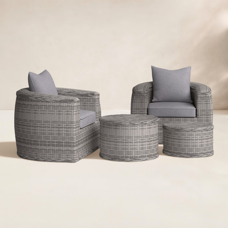Ensemble de conversation en osier / rotin 2 personnes avec coussins Sunbrella Benning