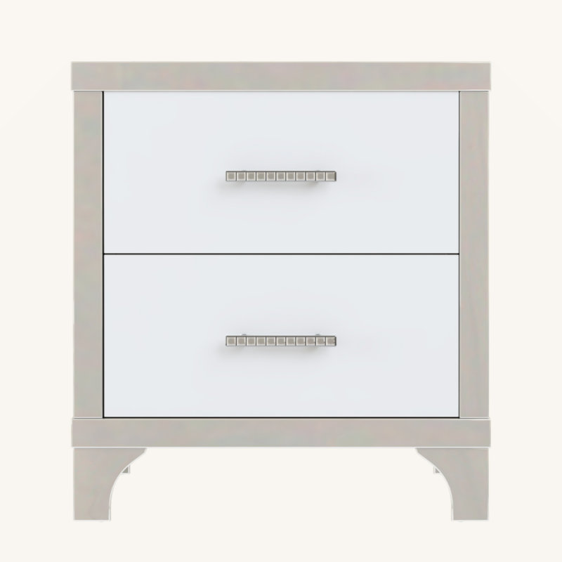 Elegant High Gloss Nightstand With Metal Handle, White