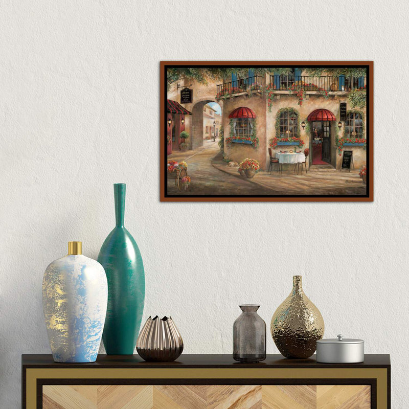 «Gino's Pizzaria» par Ruane Manning - reproduction, H 18 po x l 26 po x P 1,5 po, Cadre flottant brun