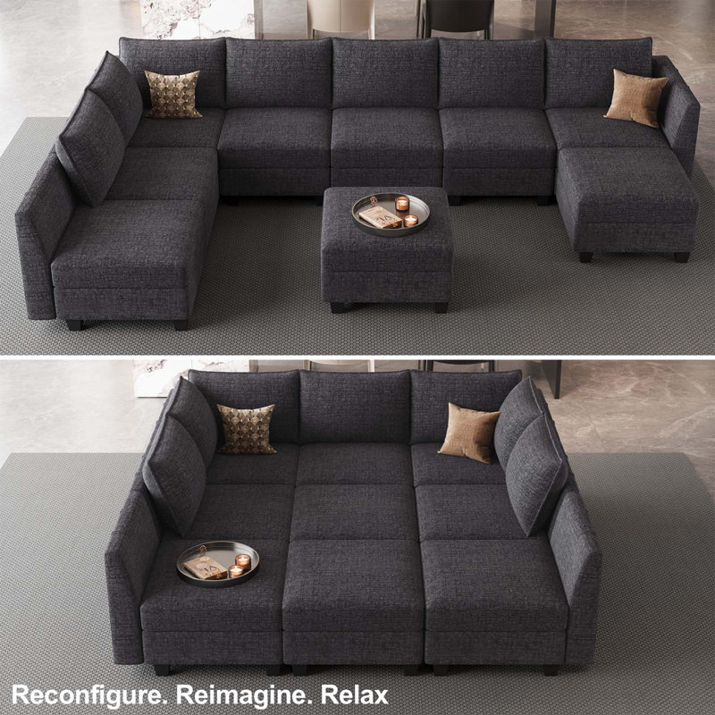 Uthyr Chenille Oversized King Sofa Bed Storage Sleeper Convertible U Shaped L Shaped Couch Modular Sectional Sofa With Detachable Washable Cushion