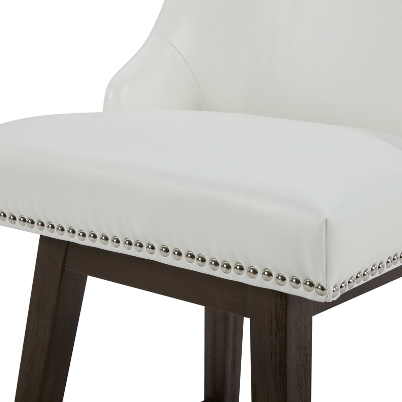 Tabouret de bar et de comptoir Arvelle, Similicuir blanc grainé, Tabouret de comptoir (siège d'une hauteur de 26 p