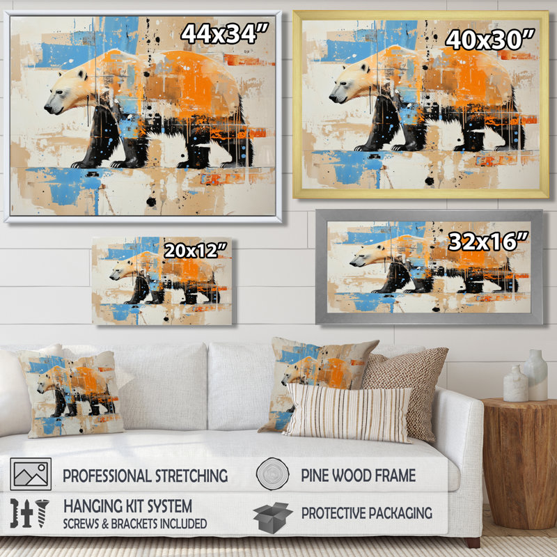 Ours polaire en blizzard - ours, impression murale, H 34 po x l 44 po, Impression dans un cadre flottant sans passe-parto