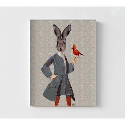 Rabbit And Bird, Red Bird Print, Antique Suit Wall Decor, Framed Sewing Atelier Wall Decor, Suit Store Wall Art, Bird Lover Gift