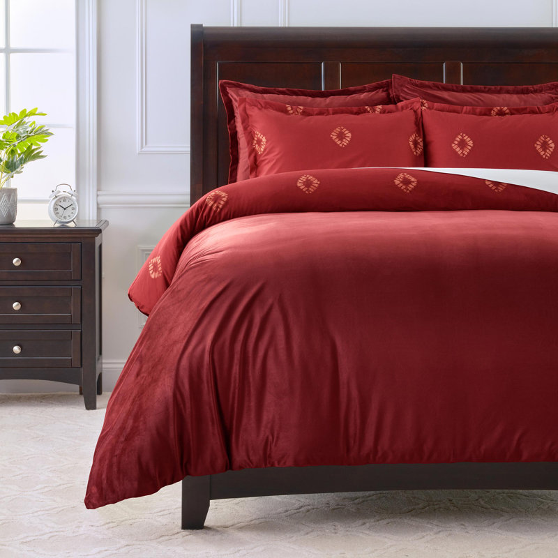 Ensemble de housse de couette réversible en microfibre rouge 3 pièces , Housse de couette simple + 2 taies d'oreiller stan