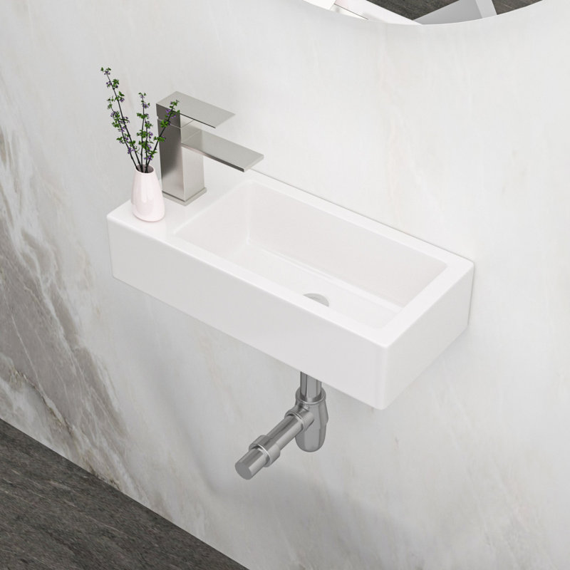 Lavabo de salle de bain mural rectangulaire en céramique 14,6 "x 7,3" avec trou de robinet simple